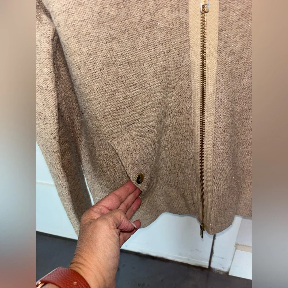 J. Crew Merino Wool Brown Metallic Zip Front Cardigan‎ Sweater Small Women’s